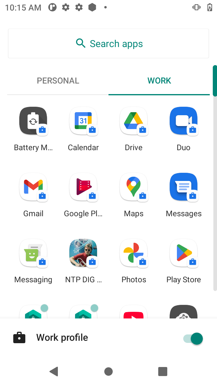 NTP DIG PING MORE in secure Work Profile (Android 11) Zebra TC57 WP
