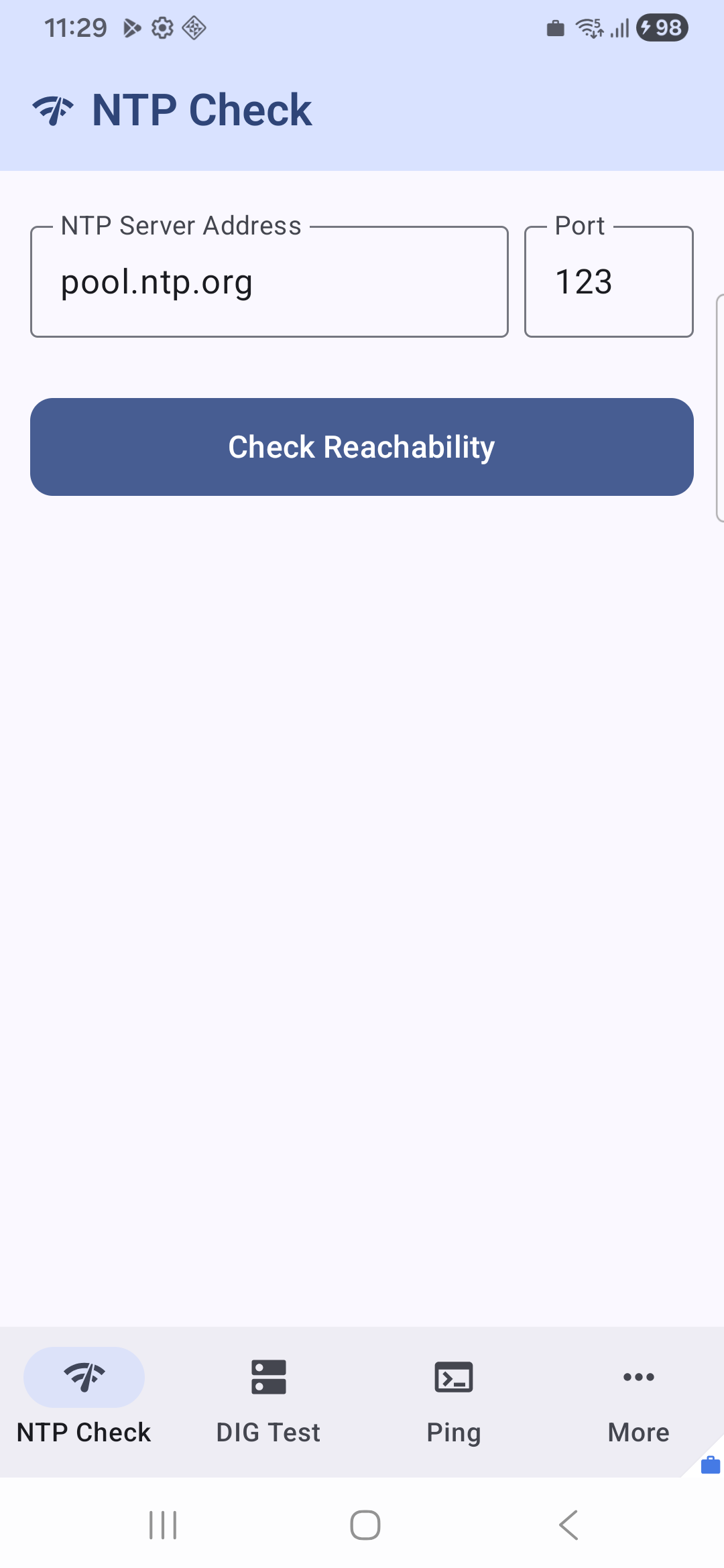 NTP DIG PING MORE in secure Samsung Work Profile
